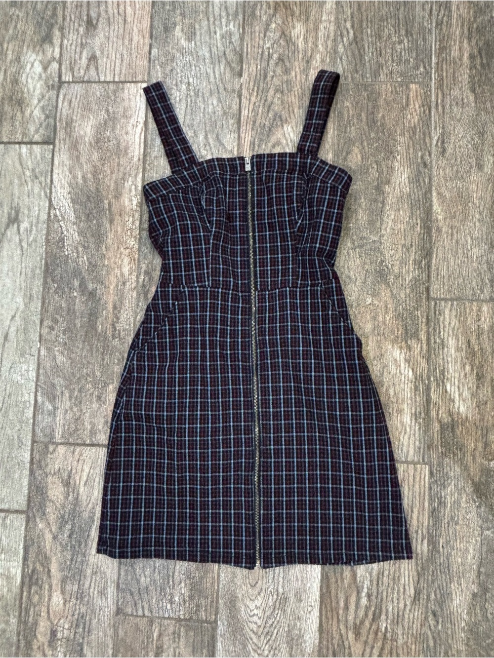 Hollister Black and Blue Plaid Zip-Front Mini Dress
